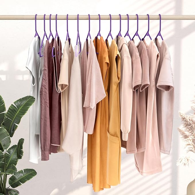 Plastic Hangers 50 Pack Purple - Clothes Hangers - Makes The Perfect Coat Hanger and General Space Saving Hangers for Closet and New Apartment Essentials - Percheros Ganchos para Colgar Ropa Hangars