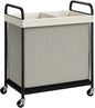ELYKEN Laundry Hamper 2 Section, 100L Rolling Laundry Sorter with Removable Liner Bag, Laundry Basket with Wheels, Steel Frame with Metal Handle, Clothes Hamper Cart for Laundry Room & Bedroom