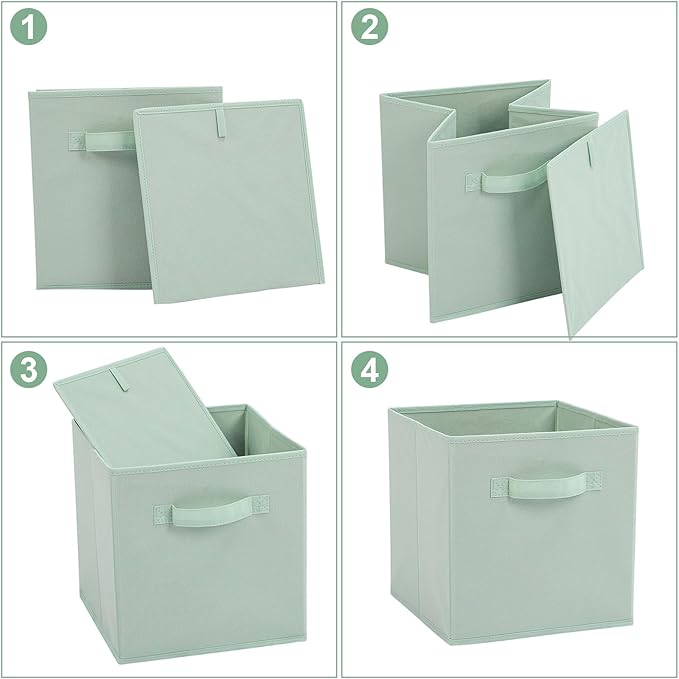 Stero Fabric Storage Bins 6 Pack Fun Colored Durable Storage Cubes with Fabric Handles Foldable Cube Baskets for Home, Kids Room, Closet and Toys Organization Cyan, Green, Yellow