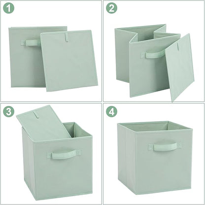 Stero Fabric Storage Bins 6 Pack Fun Colored Durable Storage Cubes with Fabric Handles Foldable Cube Baskets for Home, Kids Room, Closet and Toys Organization Cyan, Green, Yellow
