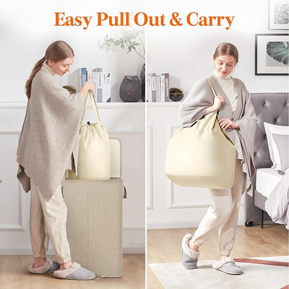 Lifewit Single Laundry Hamper with Lid and Removable Laundry Bags, Large Collapsible 1 Dividers Dirty Clothes Basket with Handles for Bedroom Laundry Room Closet Bathroom College, 100L Beige