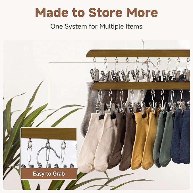 StorageWorks 4 Pack Hat Rack, Closet Organizer and Storage for Baseball Caps,Hat Hanger with 10 Adjustable Stainless Steel Clips, Fits All Caps, Natural Walnut Color