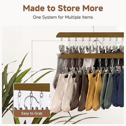 StorageWorks 4 Pack Hat Rack, Closet Organizer and Storage for Baseball Caps,Hat Hanger with 10 Adjustable Stainless Steel Clips, Fits All Caps, Natural Walnut Color