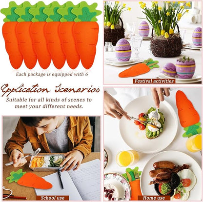 Luxshiny 6 Pcs Easter Cutlery Bags Carrot Shape Silverware Holder Fork Spoon Pouch Utensil Storage for Festival Dining Table Decor