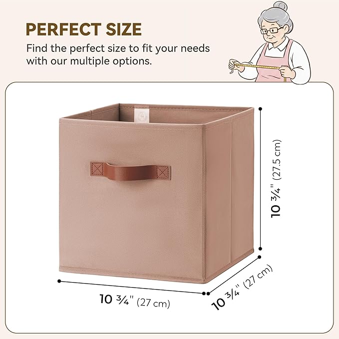 GRANNY SAYS Cube Storage Bins, 11 Inch Cube Storage Organizer, Fabric Storage Bins with PU Handle, Clothing Storage Baskets for Shelves, Closet, Dusty Pink, 6-Pack