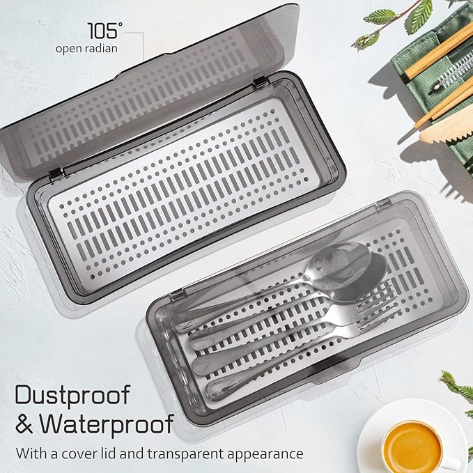 Cabilock Silverware Organizer with Lid Covered Silverware Tray for Drawer and Countertop,Uensil Drawer Organizer Flatware Storage Box for Chopsticks Spoons Forks Knives Holder