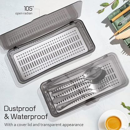 Cabilock Silverware Organizer with Lid Covered Silverware Tray for Drawer and Countertop,Uensil Drawer Organizer Flatware Storage Box for Chopsticks Spoons Forks Knives Holder