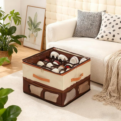 Extra Large Shoe Storage Box, Foldable Closet Organizer with Adjustable Dividers Spacious Storage Bin for Sneakers, Boots, Clothes, Pants & Handbags