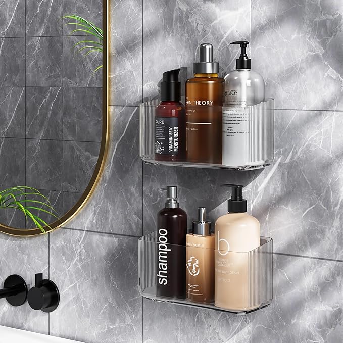 MaraFansie 2 Pack Over Cabinet Organizer Storage Lid Organizer Caddy Space Saver No Drilling Adhesive Hook Over Door Organizer, Transparent, MFLO2PUSNEW