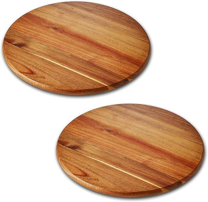 Acacia Wood Lazy Susan Wood Turntable Tray Cabinet Organizer, 12" (Two Pieces)