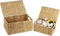 ORDELITE Set of 2 Wicker Basket with Lid, Rectangular Water Hyacinth Storage Baskets for Organizing, Decorative Woven Basket Bins Boxes for Organizing Home