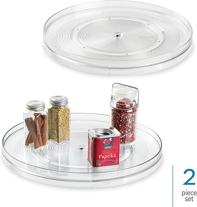 iDesign 14.5-Inch Lazy Susan Organizer - Large Lazy Susan Turntable for Cabinet or Pantry, 2-Pack, Clear
