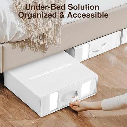 DIMJ Bed Sheet Organizers and Storage 6 Pack - Foldable Sheet Holder for Linen Bedding Storage Box for organization, Sheets Set Holder for Blanke, Towel (King & Queen Size), White
