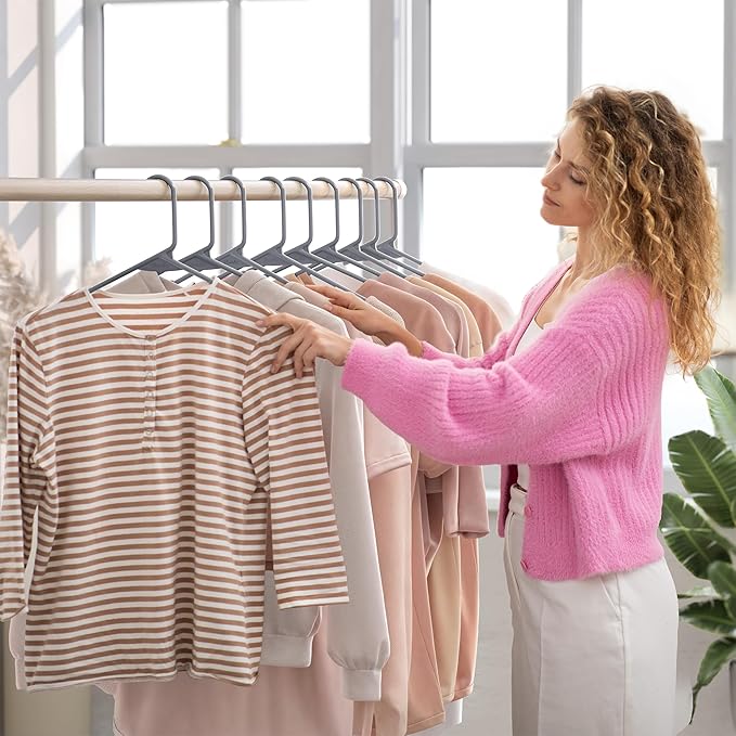 Plastic Hangers 50 Pack Grey - Clothes Hangers - Makes The Perfect Coat Hanger and General Space Saving Hangers for Closet and New Apartment Essentials - Percheros Ganchos para Colgar Ropa Hangars