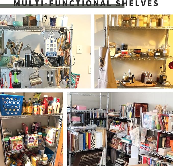 5-Tier Storage Shelves Adjustable Metal Shelf 1200Lbs Capacity NSF Wire Rack Shelving with Adjustable Feet Shelf Unit for Kitchen Garage Basement, 72" H x 36" W x 14" D, Chrome
