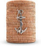Vagabond House Utensil Holder - Large, Durable, Eco-Friendly Wicker Rattan Crock with Pewter Anchor - Versatile Kitchen Organizer, Perfect for Coastal Kitchen, Beach Themed Office - Boho Decor 8 Inch