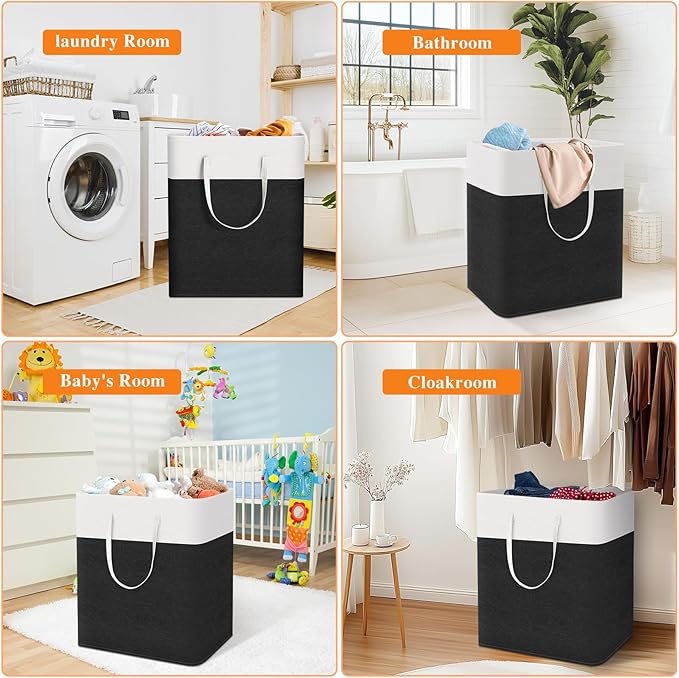 TasticTotes laundry basket 3-Pack, laundry hamper, Hamper with handles, collapsible laundry baskets, Waterproof dirty clothes hamper, Towel Storage for Home or Dorm, 100L-Black