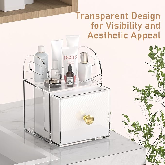 Acrylic Disposable Face Towel Storage Box Compatible with Clean Skin Club Clean Towels XL, Face Towel Holder with Drawer for Bathroom, Makeup Organizer for Vanity Table (Excluding Facial Towels)