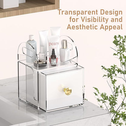 Acrylic Disposable Face Towel Storage Box Compatible with Clean Skin Club Clean Towels XL, Face Towel Holder with Drawer for Bathroom, Makeup Organizer for Vanity Table (Excluding Facial Towels)