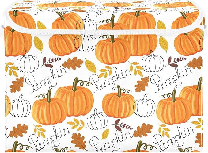 senya Thanksgiving Baskets Collapsible Storage Bins with Lids, Pumpkin Leaf Fall Autumn Thanksgiving Storage Boxes Clothes Baskets for Organizing