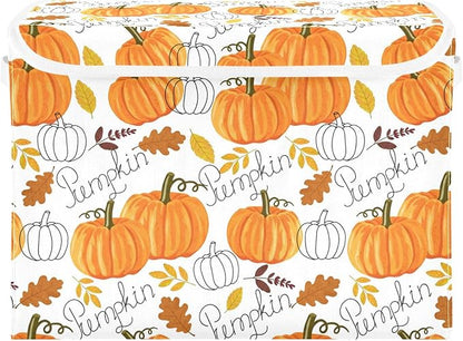 senya Thanksgiving Baskets Collapsible Storage Bins with Lids, Pumpkin Leaf Fall Autumn Thanksgiving Storage Boxes Clothes Baskets for Organizing