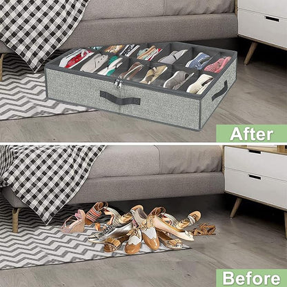 homyfort 28 Pairs Shoe Organizer Under Bed, Underbed Shoe Storage Boxes Bins, Organizador De Zapatos, Extra Large Zapateras Organizer, Grey, Set of 2