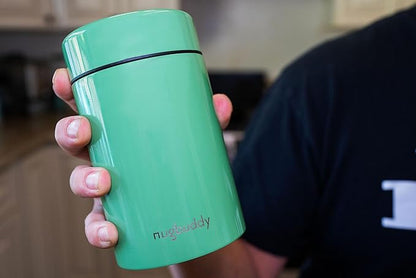 Nugbuddy Airtight Storage Container - Vacuum Sealed Insulated w Nested Glass Jar - UV Protection, Temperature Controlled Stainless - Stays Fresh - Whiteboard Finish w Marker Included - 300 ml (3/4 Oz)