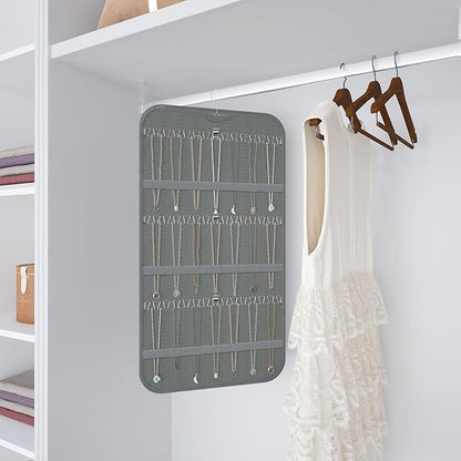 Hanging Jewelry Organizer Storage, 40 Pockets 36 Hooks Necklace Earring Necklace Bracelet Ring Organizer, Double - Sided Design, Grey
