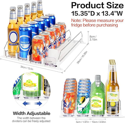 Drink Organizer for Fridge, Automatic Pusher Drink Dispenser for Refrigerator, Adjustable Width Soda Can Organizer for Beer Beverage Bottle Holds up to 20 Cans 4Row (Depth15.3 x Wide13.4)