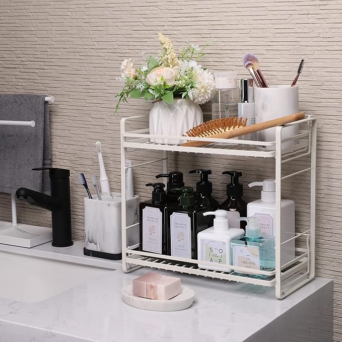 zccz 2-Tier Bathroom Organizer, Ideal as a Kitchen or Bathroom Countertop Organizer - Black Finish Makeup Organizer for Vanity - Black Finish Kitchen and Bathroom Storage Organizer