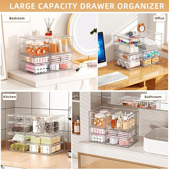 YFXCVSL Clear Stackable Storage Drawers, Acrylic Makeup Organizer with 7 Drawers, Bathroom Organizers and Storage, Plastic Bins for For Vanity, Undersink, Kitchen Cabinets, Pantry
