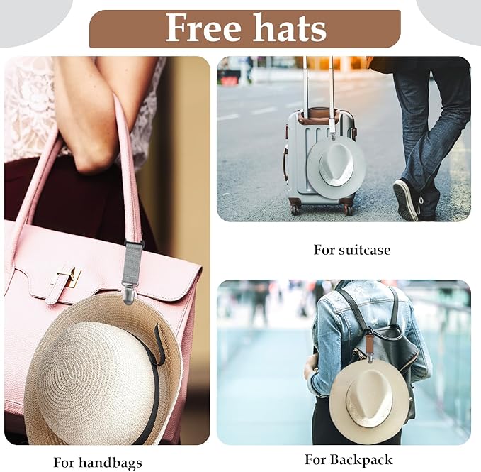 PEUTIER 4pcs Travel Hat Clips, Wallet Elastic Hat Holder Rack Travel Hands-Free Bag Accessories Fixed Baseball Cap Carrier Fixed Backpack Wallet Luggage Outdoor Travel Accessories, M, colourful