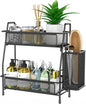 Bathroom Organizer with Basket, 2-Tier Bathroom Tray for Countertop Storage Shelf, Bathroom Counter Organizer, Vanity Organizer and Storage Kitchen Counter Organizers Spice Rack