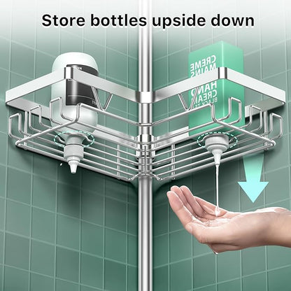 DAOYA Shower Caddy Tension Pole - Corner Shower Shelves with Soap Holder Bathroom Shower Organizer for Tub (Stainless Steel, Silver, Floor to Ceiling 25-114.2 inch)
