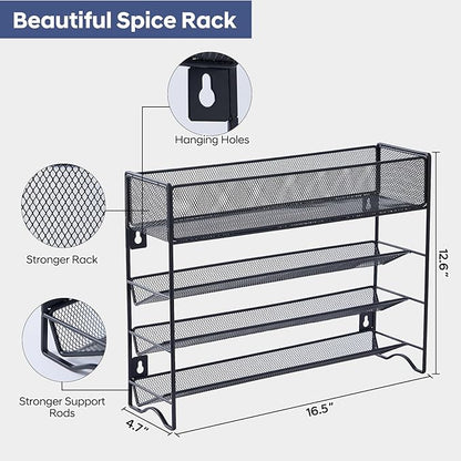 Spice Rack Organizer with 27 Spice Jars with Black Lids, Funnel, Spice Labels, Pen, Seasoning Organizer for Cabinet, Countertop, Pantry, Kitchen,Cupboard or Door & Wall Mount