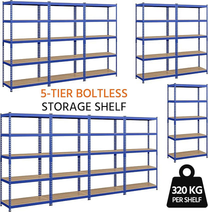 Topeakmart 3PCS 5-Tier Utility Shelves, Metal Storage Shelves Garage Shelving Unit Adjustable Garage Storage Shelves Storage Racks Heavy Duty Shed Shelving- Blue, 35.5 x 17.5 x 72 Inch