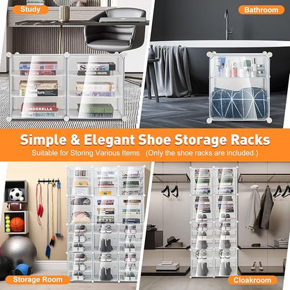Shoe Organizer, 12 Cube 36 Tiers 72Pairs Plastic Freestanding Shoe Organizer, Assemble Shoe Cabinet with Door, Foldable Storage Bins Shoe Shelves for Closet Hallway Entryway Bedroom, White (12)