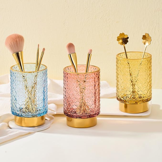 Makeup Brush Holder Organizer,Toothbrush Holders,Desk Pen Pencil Holder,Multifunctional Vintage Glass Brush Cup（A44-3-US）