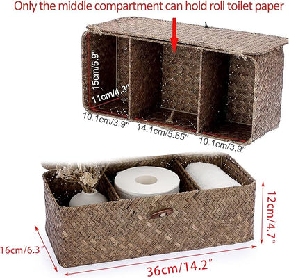 Hipiwe Storage Basket with Lid Toilet Tank Basket Holder Handwoven Wicker Basket Home Organizer Bin for Shelves Bathroom Closets Kitchen, Coffee