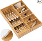 KitchenEdge Premium Silverware and Utensil Drawer Organizers – Slanted 3-Compartment and 5-Compartment Design, Labeled Slots, Non-Slip Feet, 100% Sustainable Bamboo, 2 Pack