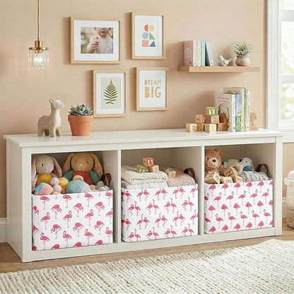 3 Pack Flamingo Storage Baskets for Gifts Summer Flamingo Empty Large Collapsible Toy Storage Bins Box Tropical Canvas Baskets Organizer with Handles Nursery Decor Laundry Basket for Shelves Closet