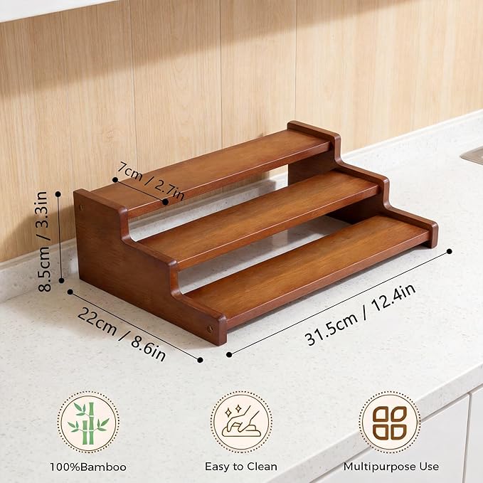 Bamboo Spice Rack，3-Tier Spice Rack Organizer for Cabinet or Pantry (Walnut, M)
