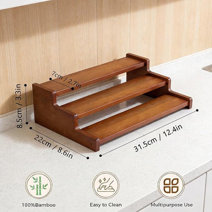 Bamboo Spice Rack，3-Tier Spice Rack Organizer for Cabinet or Pantry (Walnut, M)