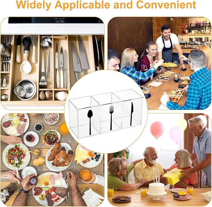 Cutlery Storage Organizer Silverware Caddy Utensil Holder Countertop Knife Spoon and Fork Organizer Kitchen 3 Section Tableware Storage Box Indoor Party Outdoor Tableware Holder