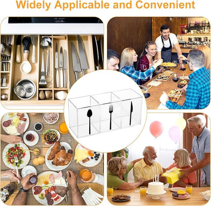 Cutlery Storage Organizer Silverware Caddy Utensil Holder Countertop Knife Spoon and Fork Organizer Kitchen 3 Section Tableware Storage Box Indoor Party Outdoor Tableware Holder
