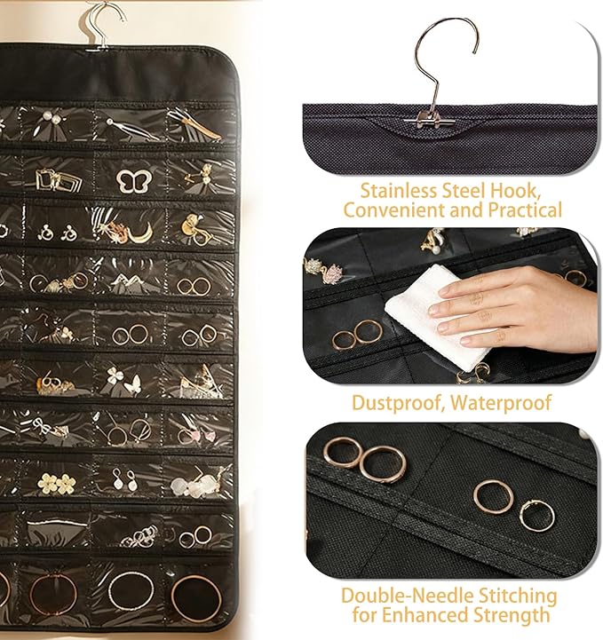 Jewelry Organizers and Storage,Earring Holder Organizer Jewelry Organizer Non-Woven Double-Sided Necklace Holder Organizer Dust-Proof Jewelry Box,80 Pocket Hanging Jewelry Organizer