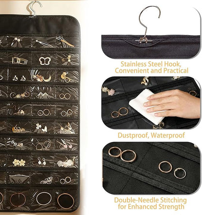 Jewelry Organizers and Storage,Earring Holder Organizer Jewelry Organizer Non-Woven Double-Sided Necklace Holder Organizer Dust-Proof Jewelry Box,80 Pocket Hanging Jewelry Organizer