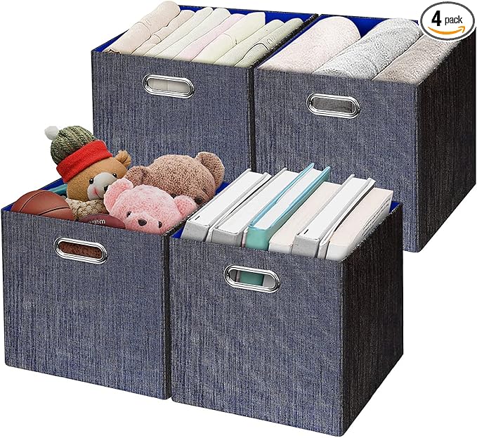 Posprica Storage Cubes,11×11 Foldable Storage Bins,Thick and Heavy duty Fabric Baskets - 4pcs,Blue