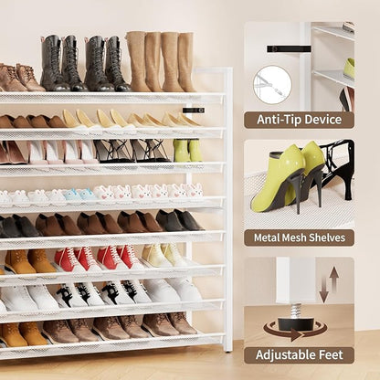 Metal Shoe Rack,Large 8 Tier Shoe Organizer, Heavy Duty Metal 8-Tier Stackable Shoe Storage Vertical Shoe Rack for Closet Front Door,Entrance,Entryway,Garage,Up to 50 Pairs