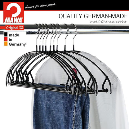 Mawa by Reston Lloyd Euro Ultra Light/Thin Series, Non-Slip Space-Saving Clothes Hanger with Bar & Hooks for Pants and Skirts, Style 42/PTU, Set of 2, Black